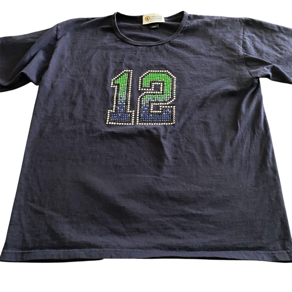 Christine Alexander Women’s‎ Navy & Green Bedazzled “12” Short Sleeve Tee Size L